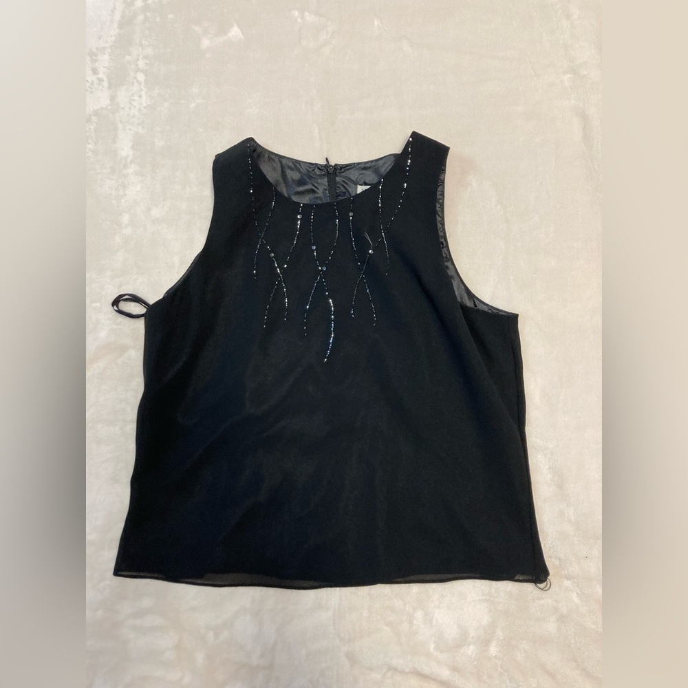 Black Vintage 00s Adrianna Papell Sequence Top. Size PL. Excellent Condition.